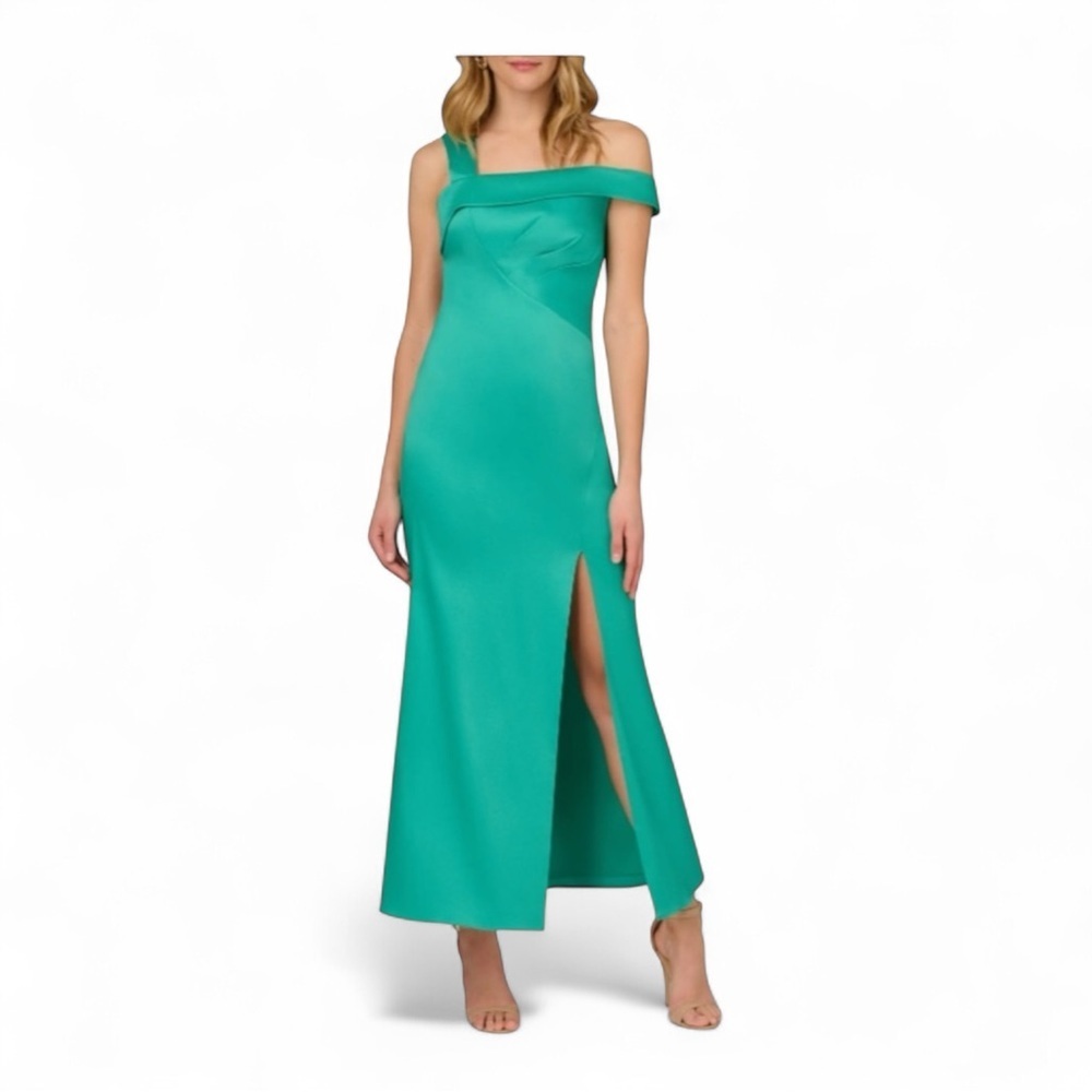Aidan Mattox By Adrianna Papell Stretch Mikado Mermaid Gown - Botanic Green Nwt